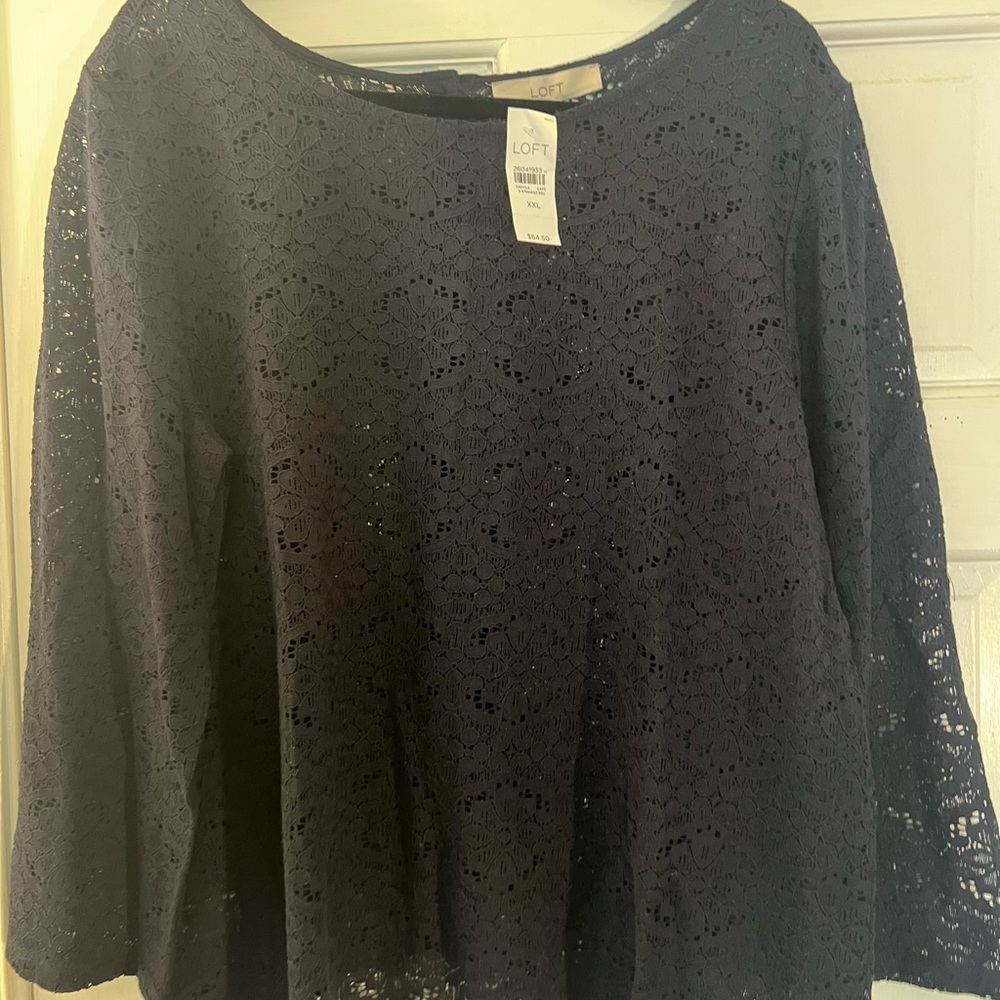 LOFT Women's Navy Lace Blouse